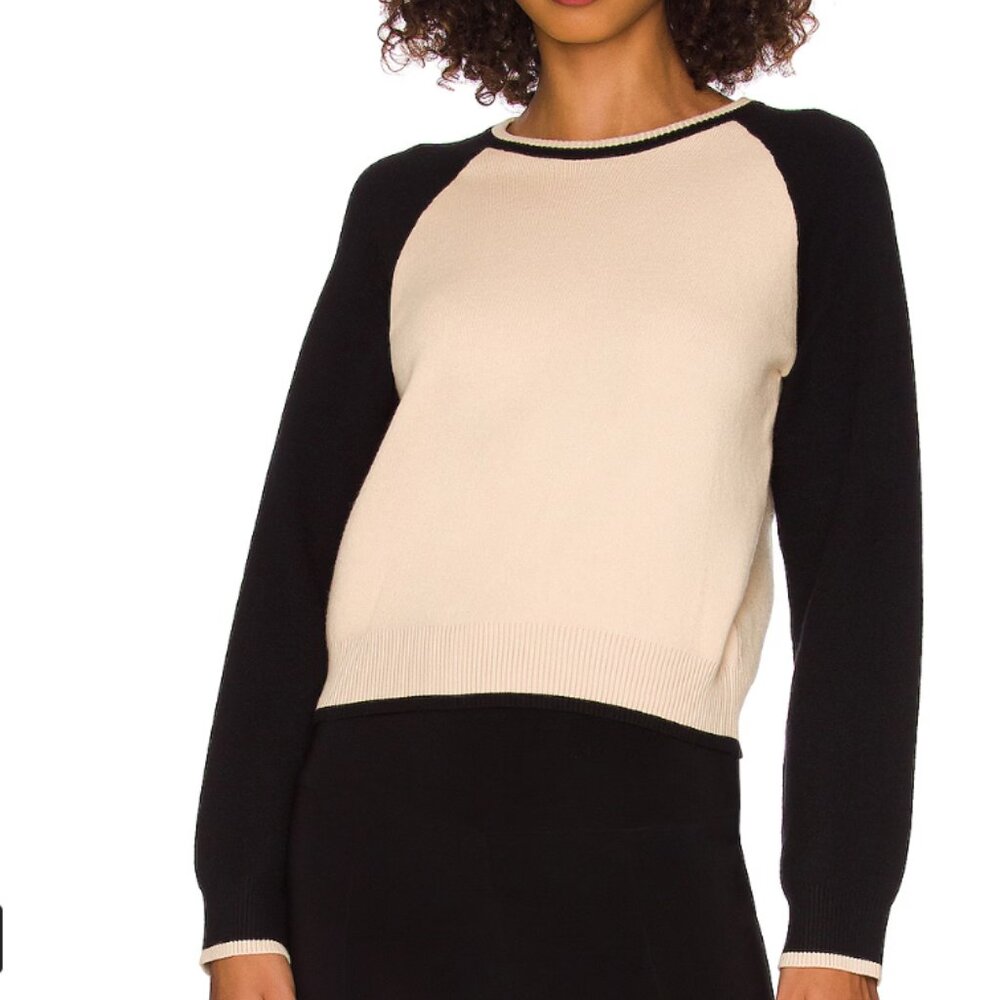 Monrow Super Soft Color Block Sweater Cream Black… - image 8